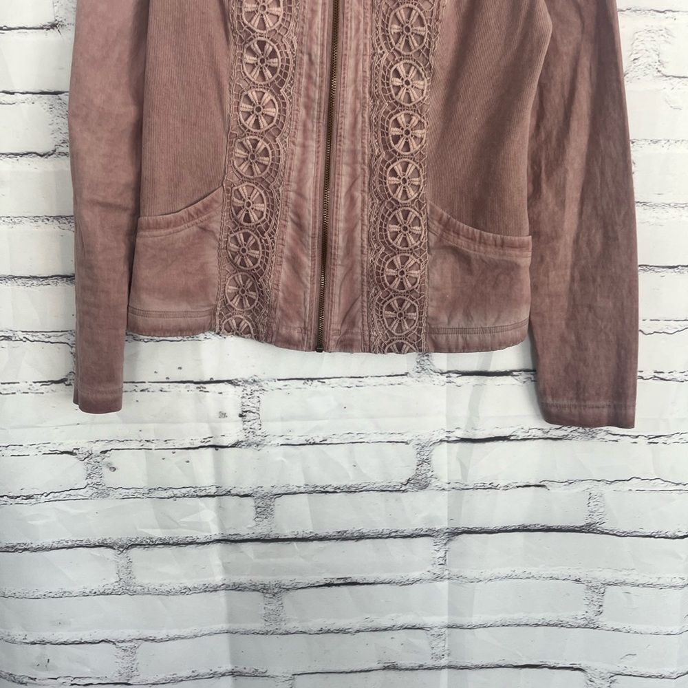 XCVI Embroidered Zip Jacket Women’s S Dusty Rose Cotton Blend Boho Lace Preppy - Picture 4 of 14
